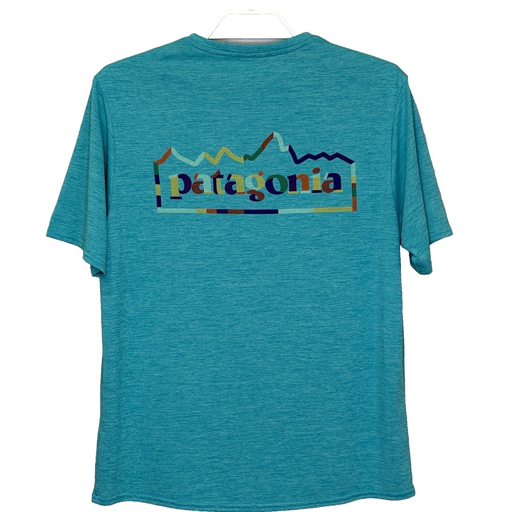 Patagonia Capilene Cool Daily TShirt Mens Medium Teal Graphic Print Short Sleeve